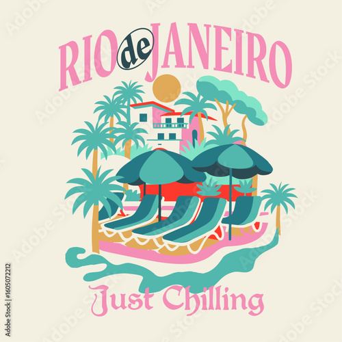 Rio de Janeiro in brasil. new fashion trend with graphics. summer t shirt graphics. Brazilian tropical fashion design. women's summer design. retro fashion for tee sweat .