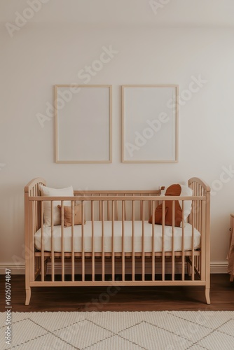 Baby Crib with Framed Wall Posters
