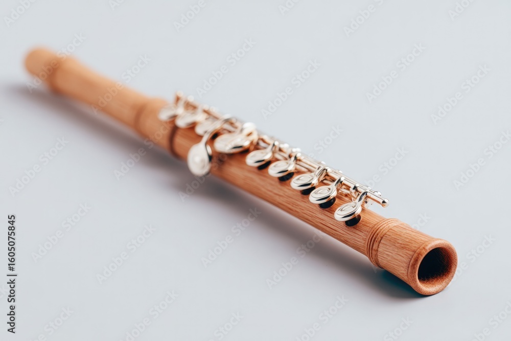 Naklejka premium wooden flute set diagonally on plain white surface perfect for clean minimalistic composition