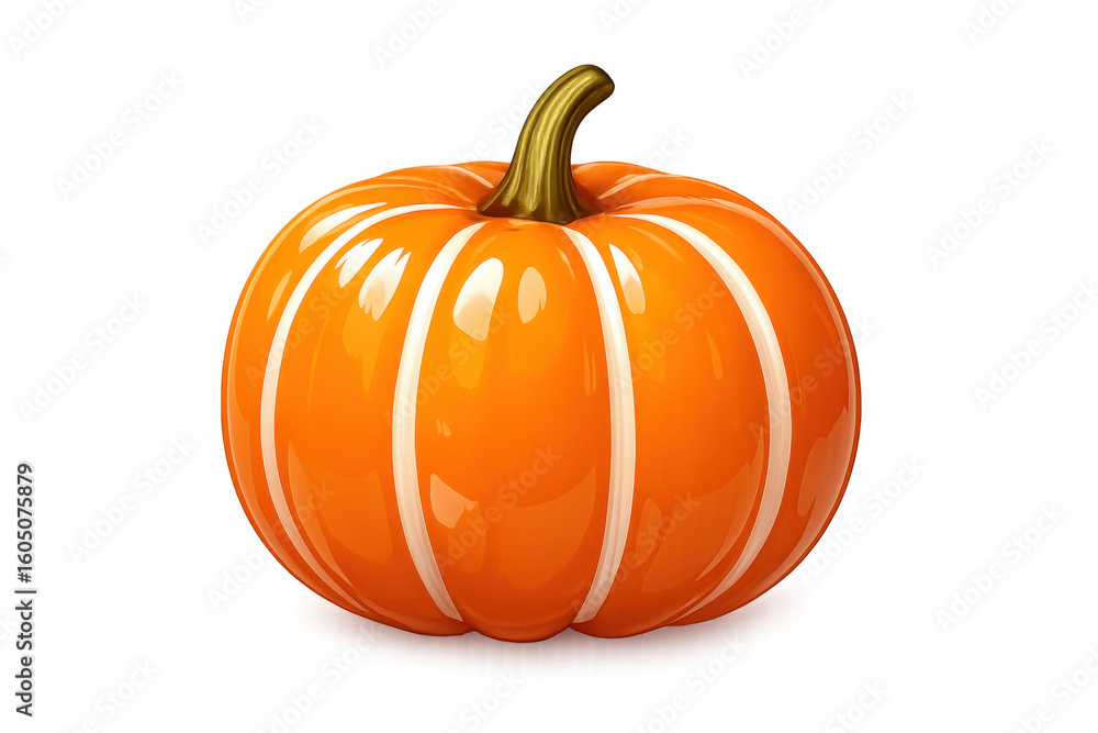 Fototapeta premium Glossy pumpkin featuring white striped pattern, highlighting seasonal autumn harvest against transparent backdrop