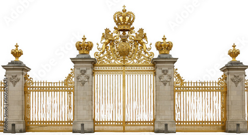 The golden gates of the palace of versailles a symbol of french royalty and opulence stand tall and ornate isolated on transparent background
