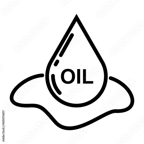 Outlined oil drop symbol with 'oil' label, vector format, transparent background