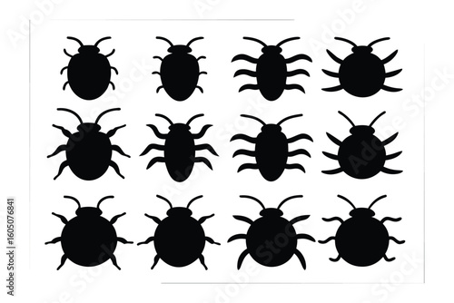 Collection of twelve diverse black silhouettes of moths displayed in three rows against a white background