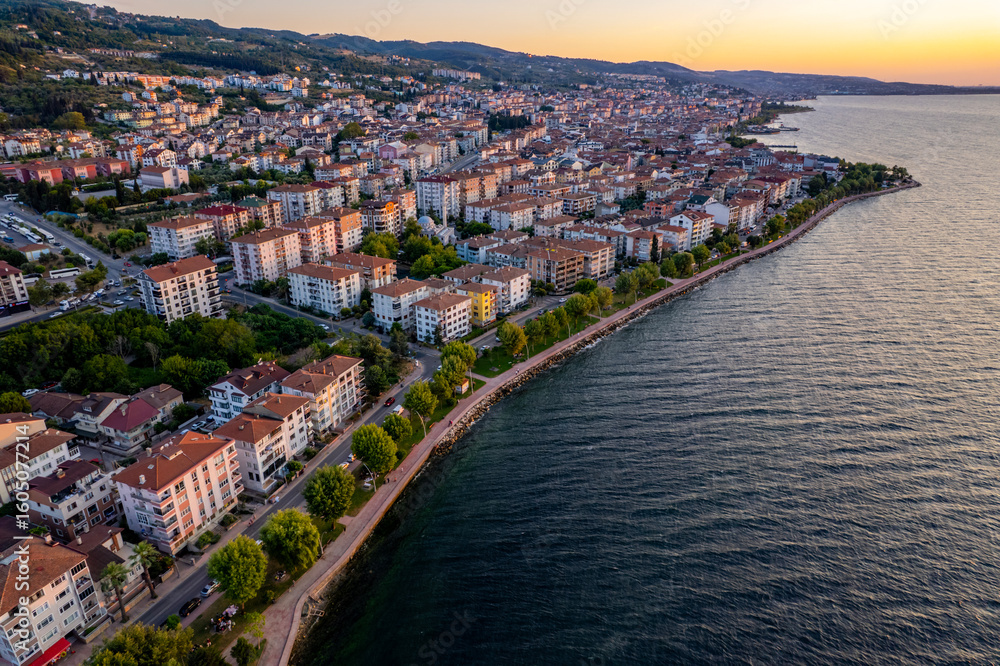 Obraz premium Karamursel, Kocaeli, Turkey. Karamursel is a town and district located in the province of Kocaeli. Aerial shot with drone.