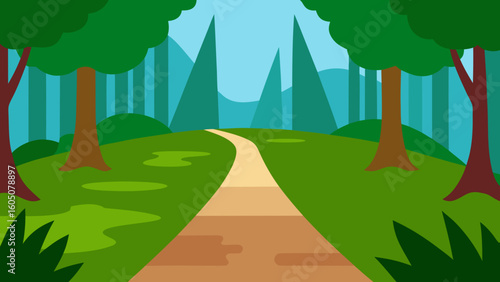 Hidden Forest Pond Pathway Vector Illustration