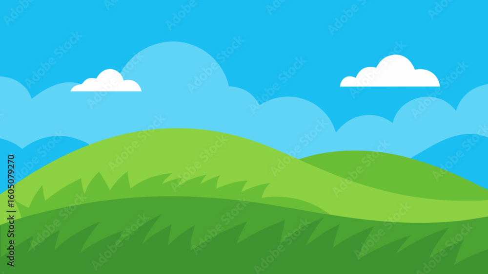 Fototapeta premium Grass Covered Hills Under Blue Sky Vector Illustration