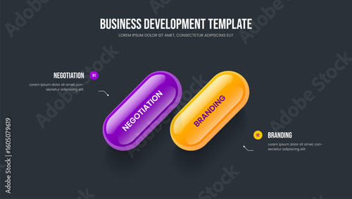 Creative Planning 2 Step Diagram Slideshow Design. Corporate Plan Presentation Layout Vector Illustration. Project Visualization Two Option Infographic Frame Template.