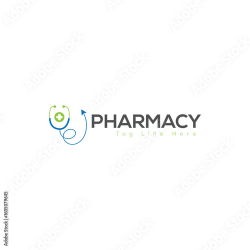 Pharmacy Logo Design – Medical Cross with Heart and Leaf Symbol Vector