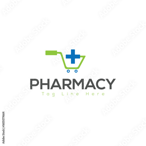 Pharmacy Logo Design – Medical Cross with Heart and Leaf Symbol Vector
