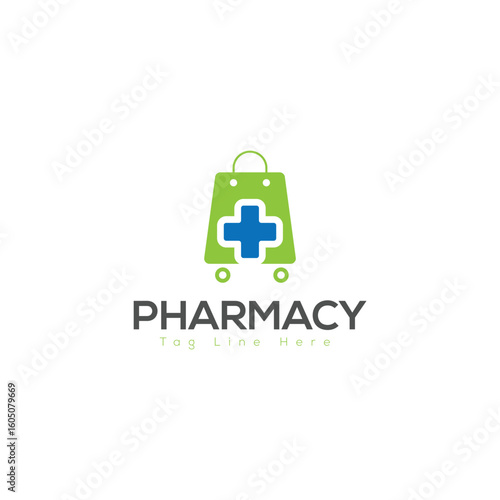 Pharmacy Logo Design – Medical Cross with Heart and Leaf Symbol Vector