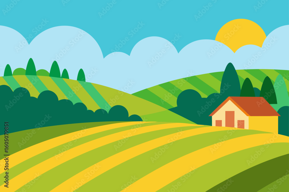 Obraz premium Farmland with Rolling Hills Agricultural Countryside