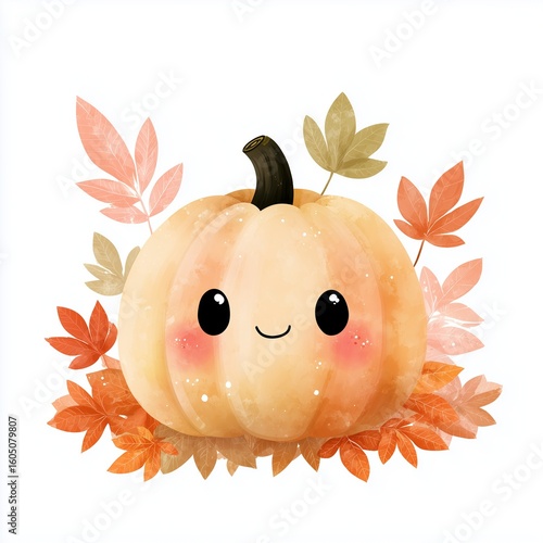 Adorable Kawaii Pumpkin with a Smiling Face for Fall Decor