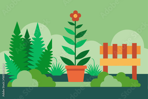 Ferns and Flower Bed Yard Lush Garden Vegetation