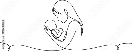 Elegant Line Art Depicting Motherhood and Child Bonding