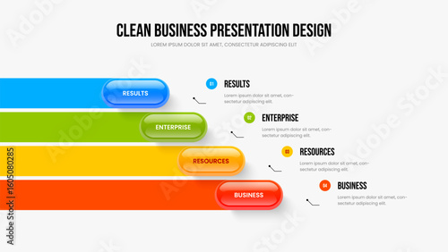 Enterprise Briefing Four Element Infographic Frame Template. Service Growth 4 Step Diagram Slideshow Design. Consulting Plan Slide Layout Vector Illustration.