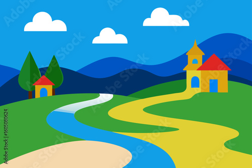 village path by blue river scenic nature trail peaceful countryside