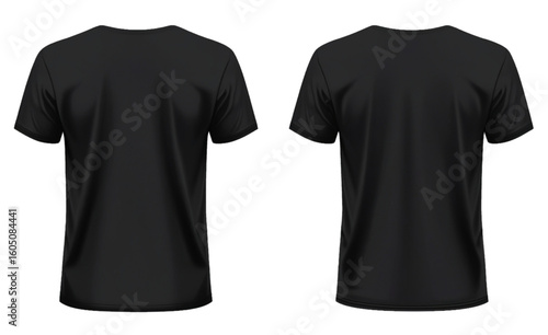 Blank black t-shirt template. Front and back views. Vector illustration. 