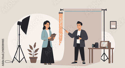 Creative Photography Workspace With Model And Photographer Collaboration Process