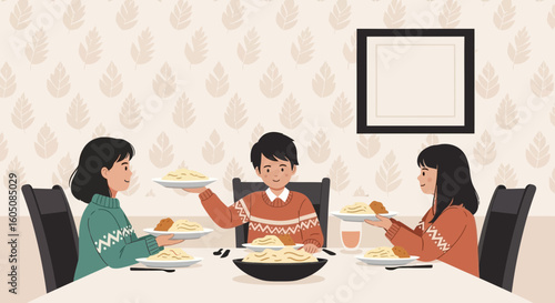 Cheerful Family Gathered Around The Dining Table For a Heartwarming Meal