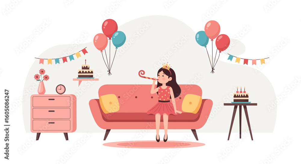 Cheerful Princess Celebrates Her Birthday With Decorations And Festive Ambiance Cheerful Princess Celebrates Her Birthday With Decorations And Festive Ambiance
