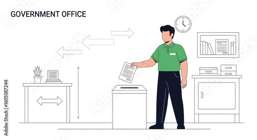 Employee Discarding Document in Office Trash Bin For Data Security