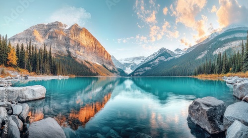 Serene autumn lake panorama