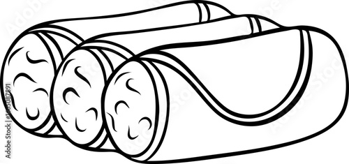 simple vector icon of Badrijani, eggplant rolls with cheese and herbs, Georgian national cuisine, black and white hand-drawn icons
