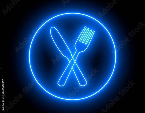 Neon blue cutlery icon