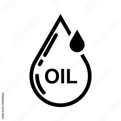 Outlined oil drop symbol with 'oil' label, vector format, transparent background