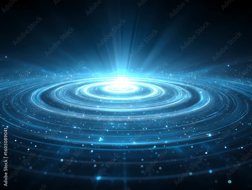 Fototapeta premium Futuristic Digital Background with Glowing Concentric Circles, Radial Light Burst, Tech Overlay, Clean Blue Interface, Abstract Technology Concept