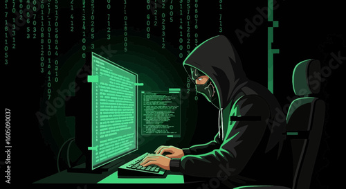 Cybersecurity Specialist Working From Home Coding in the Dark Night