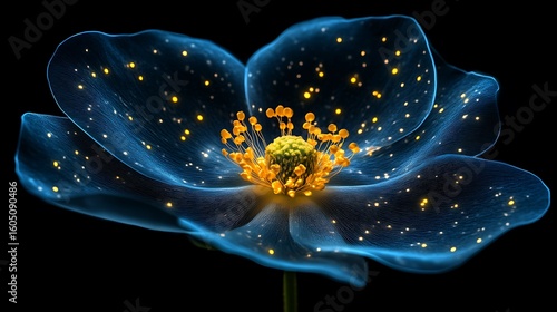 Glowing translucent flower on black background