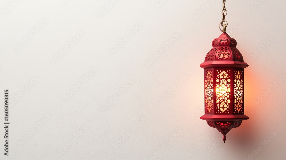 Obraz premium Red lantern hanging against a plain white background