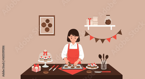 Baking Preparations Woman Making Cookies Festive Baking Scene Home Confectionery