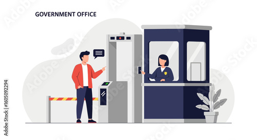 Entering A Government Facility Security Checkpoint With Security And Scanner