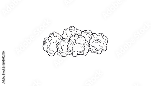 A pile of crispy fried chicken nuggets depicted in a minimalist black line art style.