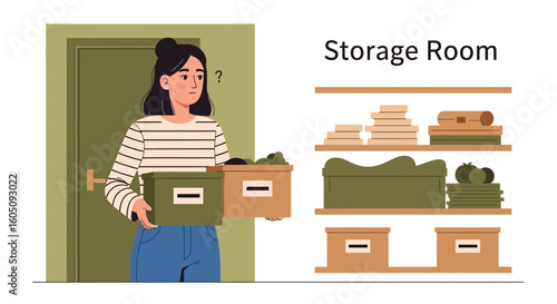 Confused Woman Decides What To Store In Overflowing Storage Room