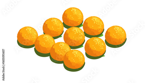 A collection of vibrant orange Indian Laddu sweets with a textured surface, arranged neatly in a group.