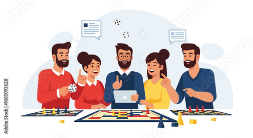Enthusiastic Friends Enjoy Playing Strategic Board Games For Fun Together