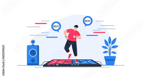 Enthusiastic Man Dancing on Rhythm Game Platform For Home Entertainment