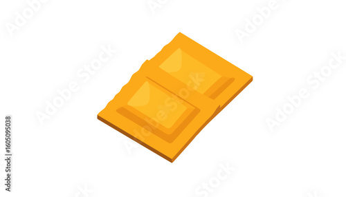 A pair of connected yellow raffle tickets with a perforated stub, shown in an isometric perspective.