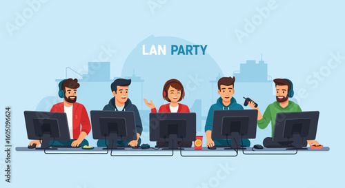 Enthusiastic Young Adults Enjoying Immersive Lan Party Gaming Experience Together