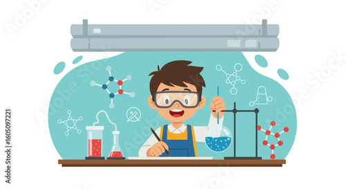 Enthusiastic Youngster Engaged In Exciting Chemistry Experiments In A Laboratory Setting