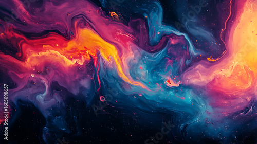 Abstract paint swirl colorful liquid art vibrant fluid mix bright orange and blue dynamic paint flow artistic background swirling colors creative