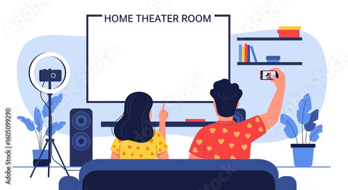 Couple Enjoys Home Theater Experience While Making Video Content Together From Their Living Room
