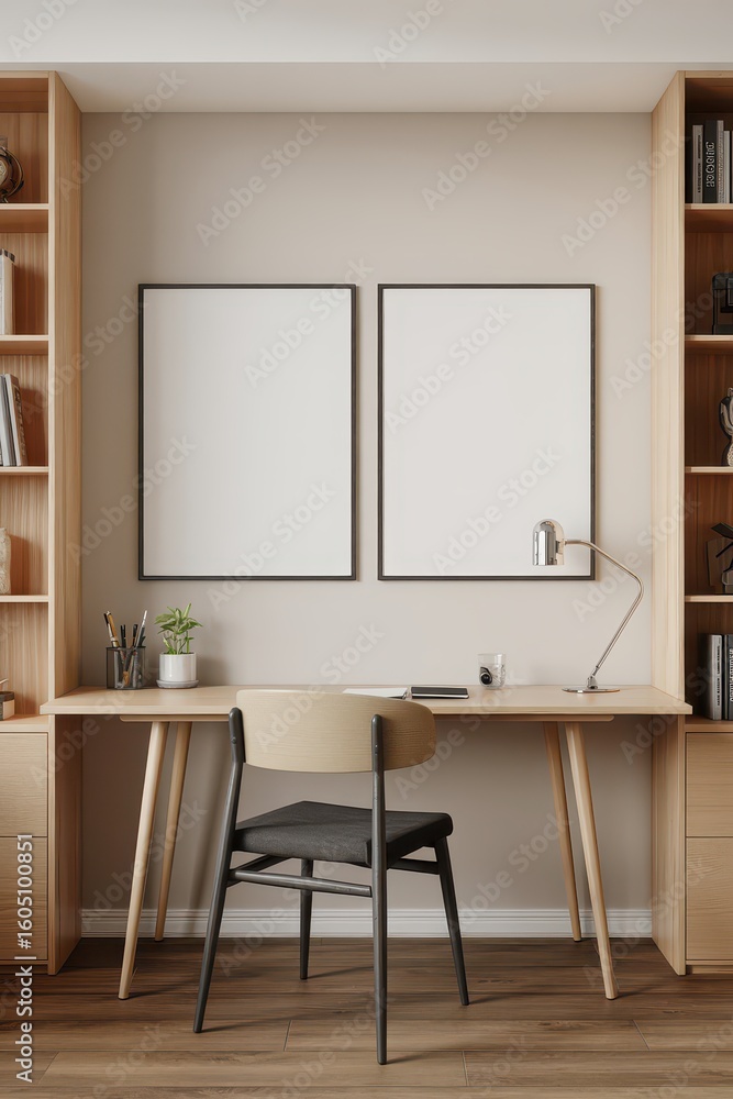 Fototapeta premium Modern Home Office Desk Poster Mockup 