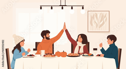 Cozy Autumnal Gathering With Family Enjoying Festive Foods And Celebrating Together