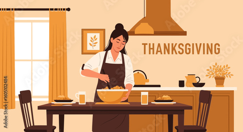 Cozy Autumn: Woman Prepares Thanksgiving Feast With Culinary Harmony