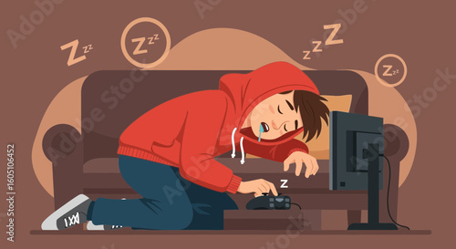 Exhausted Gamer Asleep After Marathon Gaming Session On The Sofa