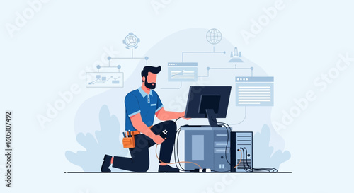Expert Technician Diagnosing Complex System And Fixing Server Malfunctions Fast